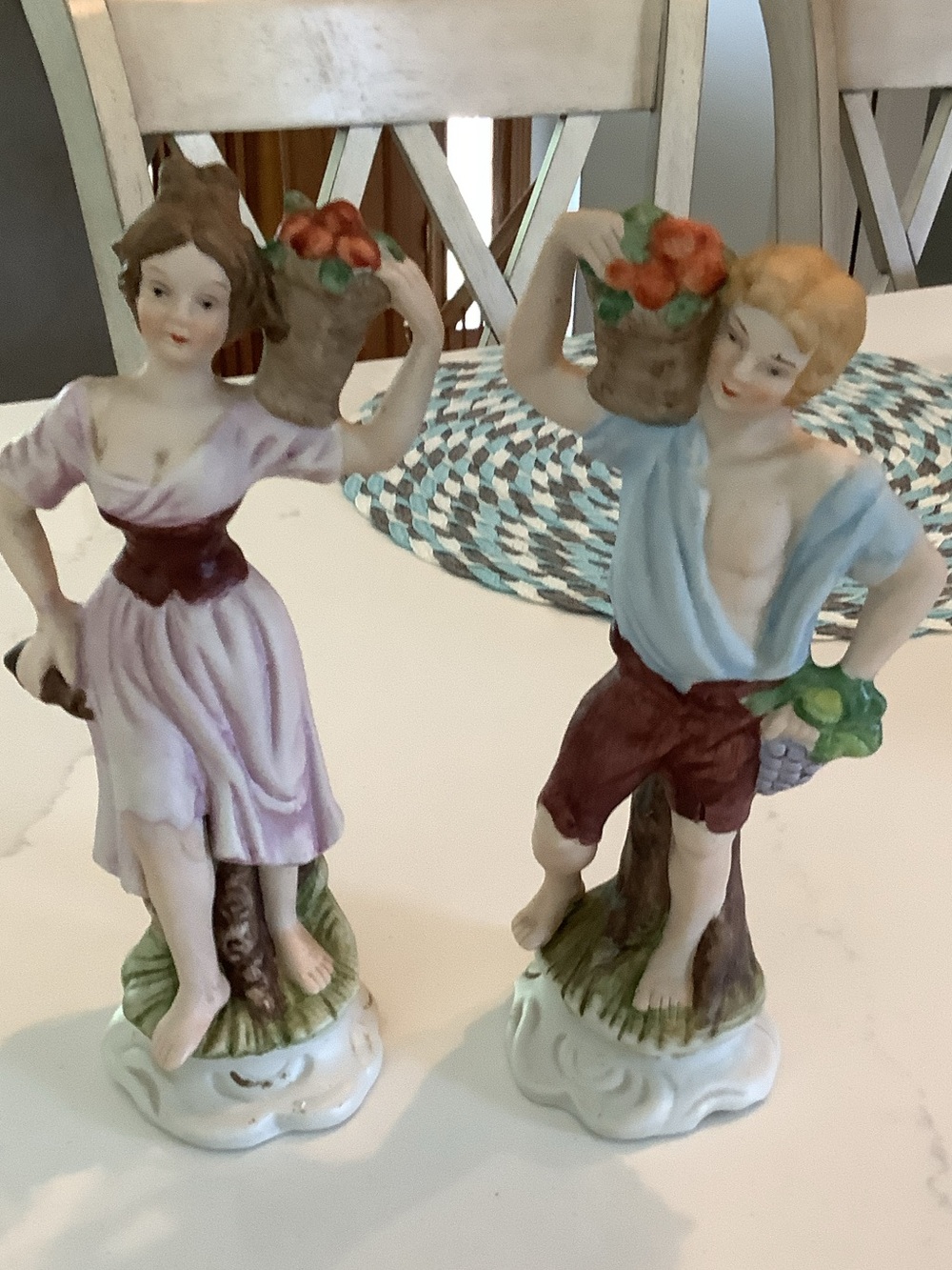 Porcelain Harvest Couple Figurines in Pastel Colors - Vintage Style